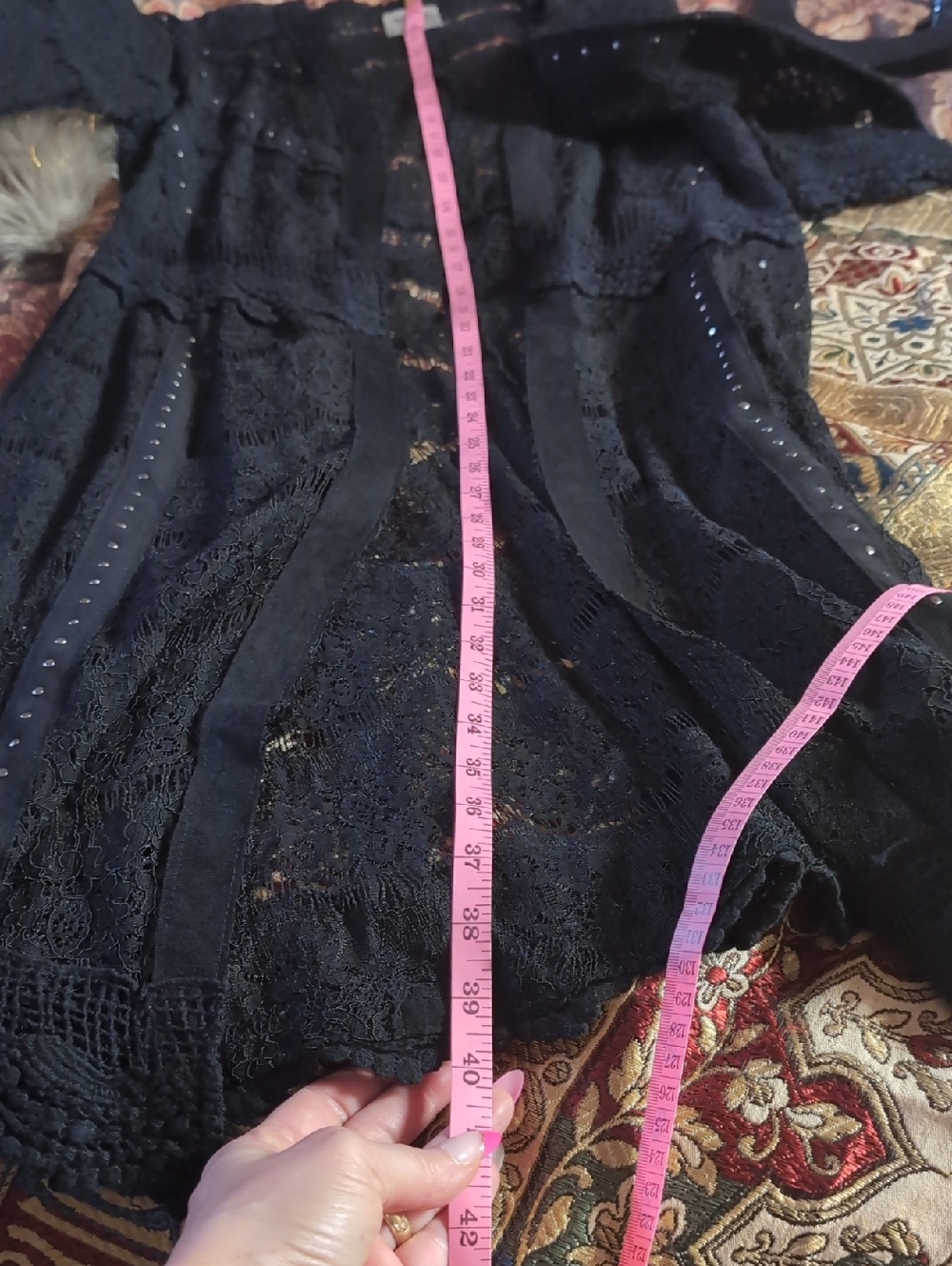 Black Lace Duster With Studs By Vocal - Picture 8 of 8